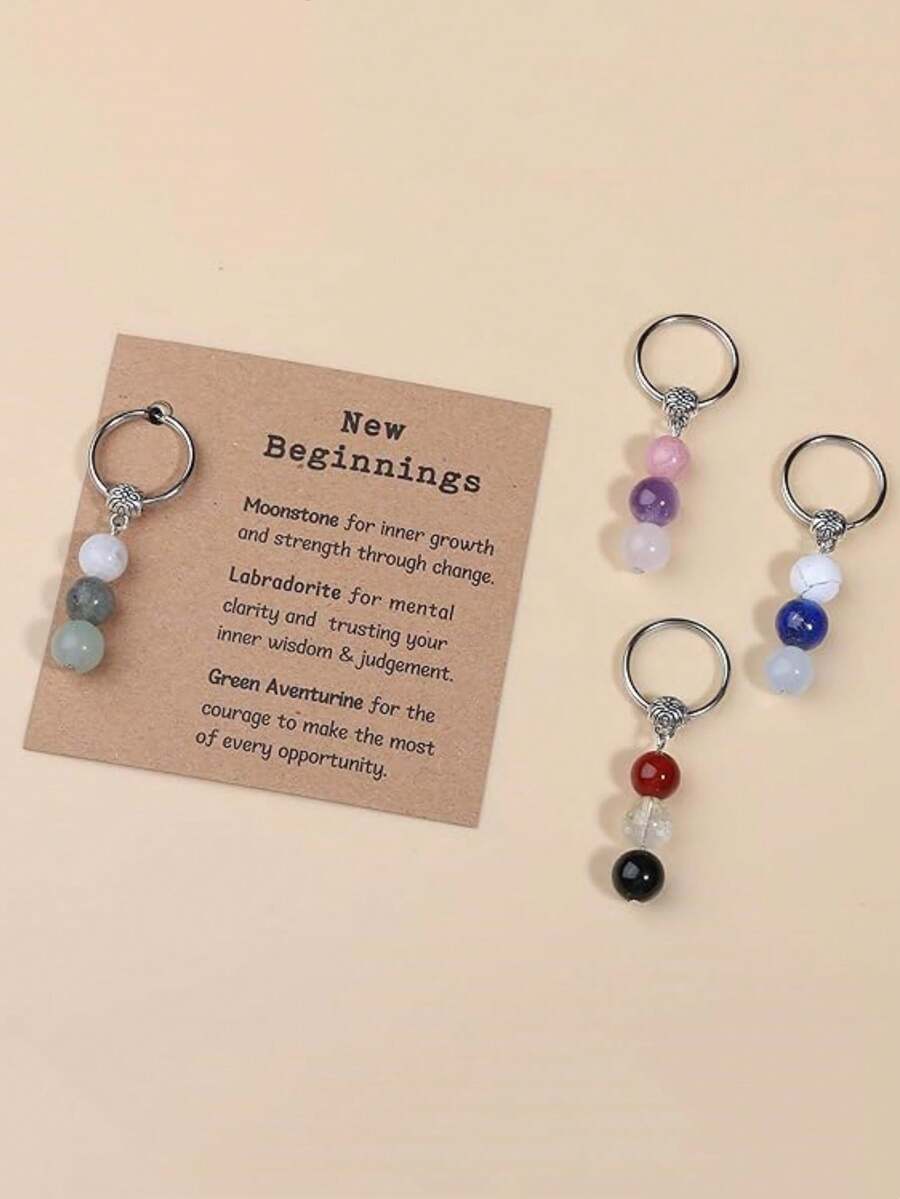 1 pieza Llavero de cristal natural, para nuevos comienzos, llavero de piedra curativa para aliviar la ansiedad, curación de cristales, regalo de fiesta o graduación para mujeres