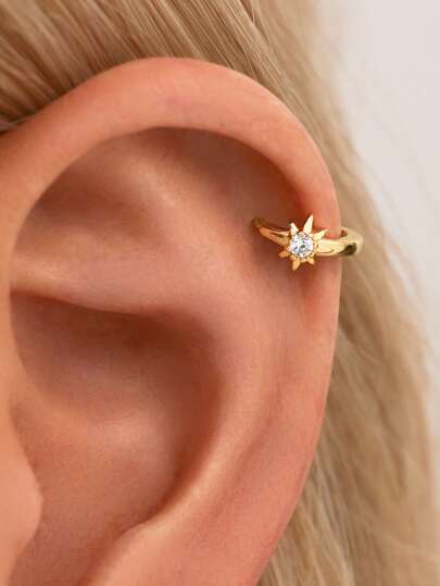 1 peça Miúdo Aro de Orelha de Cartilagem de Estrela de Prata 925,Brinco de Tragus Celestial de Estrela de Oito Pontas Dourada, para Uso Diário de Mulheres (Vendido como Unidade, Não 1 par)