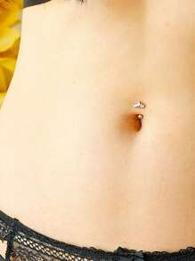 1pc Reverse Fan-Shaped Zirconia Stainless Steel Navel Ring, Classic Belly Button Piercing Jewelry For Daily Wear