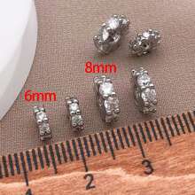 2/4/6 piezas Espaciador de cuentas de circonita cúbica de bronce con baño de oro verdadero de 18K, cuentas sueltas redondas planas con strass para bricolaje para encontrar joyas, hacer joyas, accesorios de moda y regalos creativos de 6/8mm
