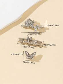 Lot de 3 clous décoratifs papillon argentés avec zircone et diamant pour bracelet de montre Apple en silicone (38/40/41/42/44/45/49 mm), compatibles avec les bracelets iWatch 9/8/7/6/5/4/3/2/1/SE. Bijoux décoratifs pour femmes.