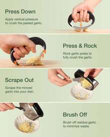 Vantic Garlic Press Rocker - Stainless Steel Garlic Mincer Garlic Crusher, New Innovative Garlic Chopper With Peeler And Scraper For Smash Garlic - màu đen - Xem 4