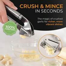 ORBLUE Garlic Press Stainless Steel - Premium Professional Grade Garlic Mincer, Crusher & Peeler Set - Easy Clean, Dishwasher Safe & Rust-Proof - 鉻合金 - 查看 2