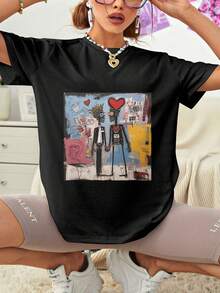 EWH Jean-Michel Basquiat, Saint Valentines, Love Couple - Heavyweight Unisex Crewneck T-Shirt - màu đen - Xem 2