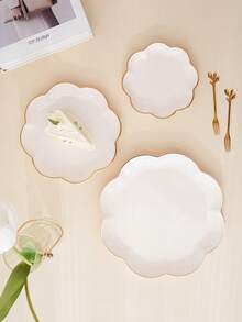 1pc Transparent/Green/Purple/Gray/Milky White Luxury Floral Gold Foil Decorative Tray, Snack Cookie Cake Storage Tray, Holiday Wedding Decor Platter - Màu trắng sữa - Xem 2