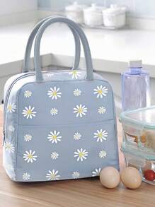 1/2 Stücke, Isolierte tragbare Lunch Box Aufbewahrungstasche, isolierte Lunch Box Tasche, tragbare Bento-Tasche, isolierte Lunch Box Tasche, Schüler Bento-Tasche, isolierte Lunch-Tasche für Damen, süße wiederverwendbare Handtasche Lunch Box für Erwachsene und Herren, auslaufsichere gekühlte Lunch-Tasche für Büro, Reisen, Schule, Picknicks (Grau mit weißer Gänseblume), geeignet für Rückkehr zur Schule, Outdoor-Picknicks, Camping, Einkaufen, Reisen, Büro- und Schulgebrauch