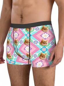 1 pieza Pantalones cortos con estampado personalizado de mascota, diseño unisex, ropa interior personalizada, ropa interior creativa, regalo perfecto para el día festivo para novio, novia, esposo, esposa, familia