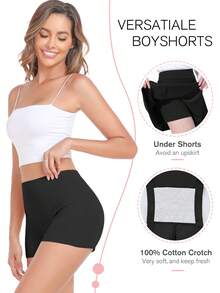 2 件女士纯色短裤，舒适贴身裤，防卷女士短裤，夏季弹力瑜伽短裤，运动服，无缝自行车短裤，休闲运动服，防刮骑行短裤，适合女士穿裙子，各种场合，使用率高 - 彩色 - 查看 2