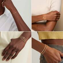 MBW Gold Bracelets Women, Dainty 14K Gold Plated Bracelet Stack Beaded Chain Bracelet Set Thin Small Cute Paperclip Bracelets Fashion Waterproof Jewelry Gold Accessories Women - 風格5 - 查看 4