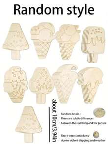 8/16pcs Creative Ice Cream Shaped Handmade Painted Wooden Pieces, For Crafts Centerpieces Holiday Hanging Decorations, Suitable For DIY Crafts, Art Projects And Jewelry Making, For Wedding Birthday, Mother's Day, Summer Decorating, Graduation Season - Beige - View 3