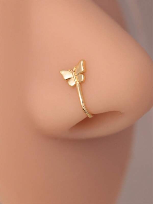 1pc Minimalist Style Smooth Butterfly Shaped Fake Nose Piercing, Brass Material, Suitable For Women, Suitable For Daily Wear, Banquet, Party, Great Gift For Mother's Day, Valentine's Day