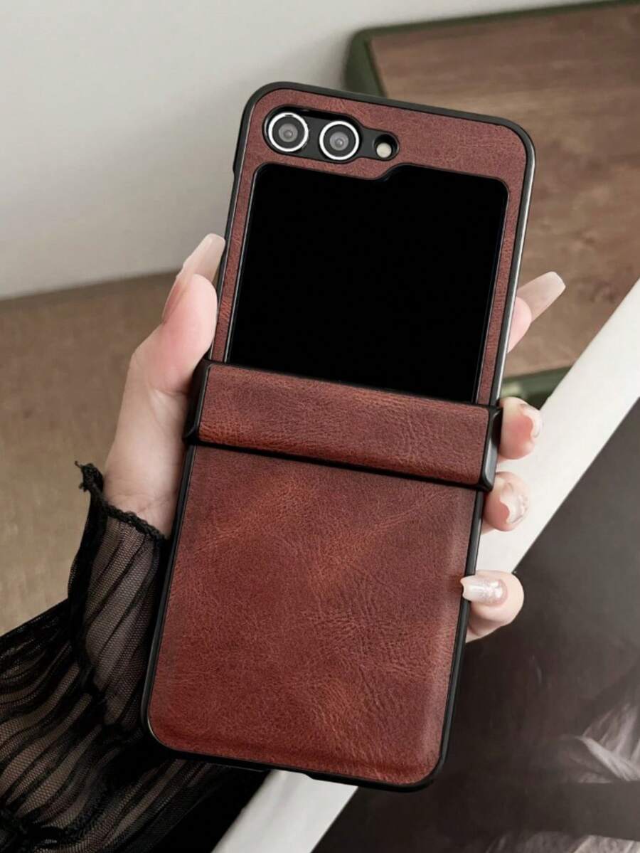 Compatible With Samsung Galaxy Z Flip 6 5 4 3 Z Case Luxury Faux Leather Hinge All-Inclusive Folding Shockproof Protective Hard Back Cover Waterproof Anti-Fall Scratch Resistant