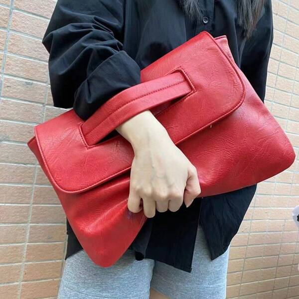 Bolso de mano tipo sobre de gran capacidad para mujer, nueva moda primavera/verano 2025, bolso de mano unicolor rojo, bolso de mano, bolso de hombro, bolso de trabajo de oficina