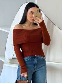 Winter Modal Blouse High Elasticity Elegant Off-The-Shoulder Blouse - White - View 5