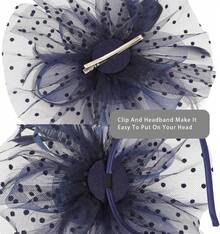 Tea Party Hat For Women, Kentucky Derby Wedding Cocktail Party Flower Mesh Feather Headwear (1-A-Black) - 1金幣 - 查看 3