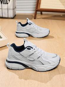 Zapatillas deportivas de suela de goma para todas las estaciones, zapatillas de baloncesto para hombres, talla grande, estilo callejero, transpirables, de moda (patrón de suela aleatorio), adecuadas para vaqueros y ropa deportiva - Blanco - Ver 9