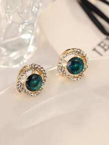 1 Pair Of Wrapped Diamond Studded Earrings - Green - View 2