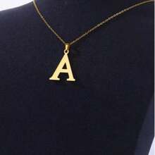 Initial Letter Necklace Stainless Steel Gold + Velvet Bag Cute Pendant Delicate Gift - U - Xem 10