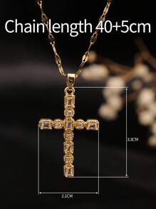 1pc 18K Gold Plated Cubic Zirconia Cross Pendant Adjustable Classic Necklace, Luxury Fashion Versatile Collar Necklace For Women, Suitable For Daily Wear, Commute, And Party