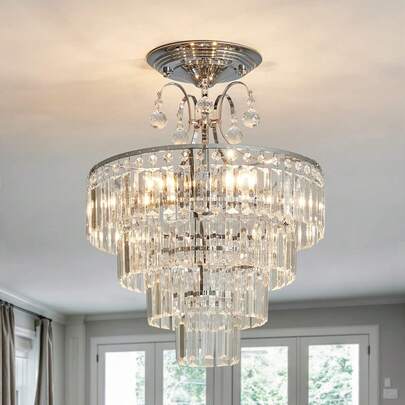 Lampadario moderno in cristallo dorato a 5 livelli, lampadario rotondo in cristallo K9, lampada da soffitto in oro per sala da pranzo, soggiorno, camera da letto, ingresso, E14*12 luci