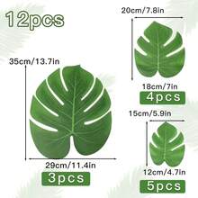 21 片棕榈叶和藤条 - 7 种各式绿色人造热带棕榈叶和茎，适用于丛林主题婚礼、生日派对、宴会桌装饰 - 綠色 - 查看 3