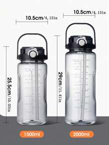 2 Litre/1.5 Litre Water Bottle With Straw Large Portable Travel Bottle Sports Fitness Mug Summer Cold Water With Time Scale