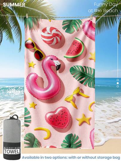 1 pieza Toalla de playa estampada, con diseños de sandía, flamenco y globo, toalla de baño/piscina muy absorbente, adecuada para baño, natación, fitness, yoga