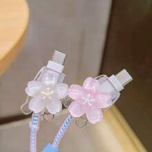 简约花卉充电保护壳，适用于 Apple 14/13/16/15 系列快速充电适配器，20W 充电器保护器，理想礼物 - 粉紅白花朵 - 查看 5