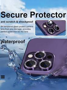 3 piezas Película protectora de lente de cámara para iPhone 14 Pro/14 Pro Max/17/16 Pro Max/16 Pro/15 Pro Max/15 Pro/13 Pro Max/13 Pro/12 Pro Max/13 Pro/12 Pro/11, Cubierta de lente de vidrio templado 9H, Accesorios decorativos de metal, Brillo morado