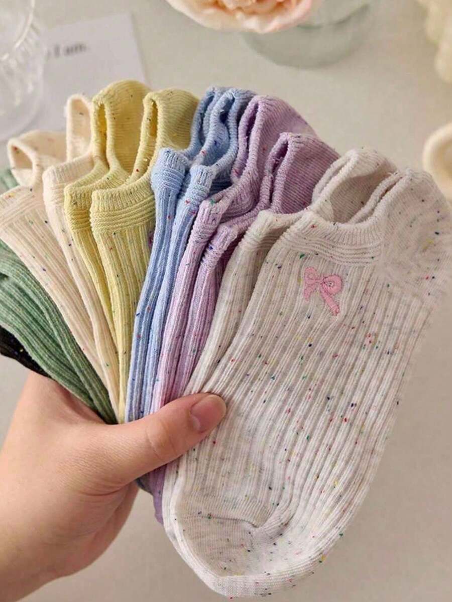 5 Pairs Bowknot Ribbed Invisible Socks, Sports & Casual Wear - Multicolor - View 1