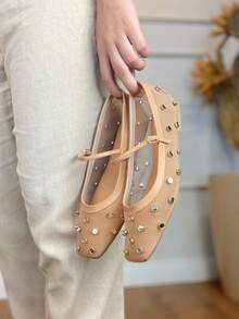 ANGELA GALVÃO Autumn Winter Slipper Shoes Transparent Mesh With Golden Embellishments Elegant Comfortable - 臉紅 - 查看 5