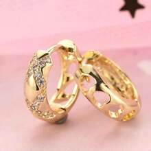 Golden-Tone Bohemian Cross Hoop Earrings For Women, Sparkling Synthetic Gemstone Design, Allergy-Resistant, Perfect For Valentine's Day Gifts, Daily Wear & Vacation Jewelry, Novelty Earrings
