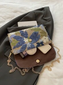 亮片刺繡花卉信封手拿包，女款時尚亮片拼接手提包，派對晚宴包，隨機剪裁，適合女性，完美搭配派對、婚禮、舞會，適配節日派對洋裝、晚禮服與亮片洋裝 - 藍色 - 查看 7