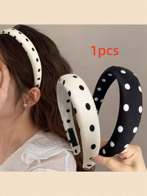 شريط رأس أسود وأبيض بنقاط مبطن سميك ذو تاج مرتفع، إكسسوارات شعر نسائية متعددة الاستخدامات للغسل والعناية بالوجه