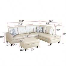 Bright Light Grey Leather Sectional Couch For Living Room/Dinning Room Set,Sectional Sofa L Shape Couch With Storage Ottoman/Facing Right Chaise - Bright Light Grey - View 4
