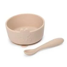 2 pezzi Set di stoviglie per l'alimentazione del bambino, ciotola in silicone con ventosa, cucchiaio per il cibo per bambini, set per cibo per bambini a tema coccodrillo