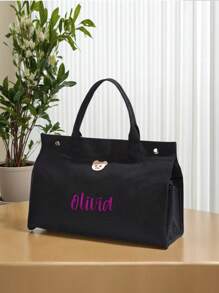 1pc Embroidered Bear & Customizable Letter Tote Bag, Large Capacity Fashion Handbag, Breastfeeding Diaper Bag For Moms, Canvas Tote Bag With Customizable Name, Maternity & Baby Storage Bag, Commuter Mom Bag,Multi-Functional,Ornamental,Letter,Stylish,Modern,Colorful,Cute,Adorable,Casual,Custom,Personalised,Unique,Customized,Ideal Gifts For Him,Ideal Gifts For Her Back To School