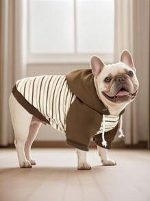 1 pièce sweat-shirt à capuche de base rayé pour chiens de taille petite à moyenne avec étiquette raffinée. Vêtement douillet et confortable pour chiots, convient aux Bouledogues français