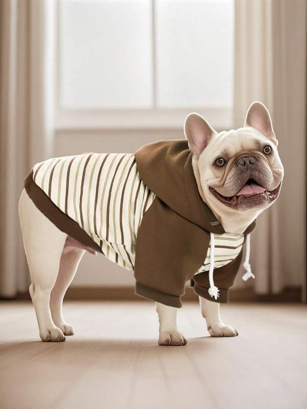 1 pièce sweat-shirt à capuche de base rayé pour chiens de taille petite à moyenne avec étiquette raffinée. Vêtement douillet et confortable pour chiots, convient aux Bouledogues français