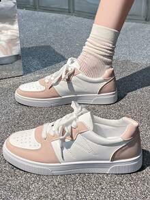 青少年运动鞋，女童春秋季学生系带跑步休闲白色运动鞋，中大童滑板鞋