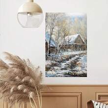 Framed Retro Farmhouse Christmas Decoration - Rural Wall Decoration - Rural Town - Colorful Poster Decorative Painting Canvas Wall Art Living Room - Framed - View 2