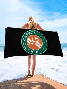 1pc Roland Garros Paris Tennis Logo Pattern Beach Towel, Microfiber Extra Large Beach Blanket, Super Absorbent Bath Towel, Suitable For Travel, Pool, Diving, Surfing, Yoga, Camping Beach Essentials