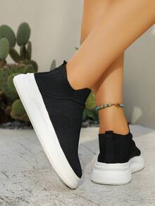 Zapatillas informales con suela gruesa de malla transpirable y ligera, de fácil puesta - Negro - Ver 5