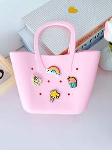 1pc Children Silicone Solid Color Flower Hollow DIY Detachable Handbag - B - View 16