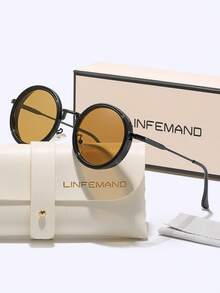 LINFEMAND 复古渐变色圆形装饰时尚眼镜，适合女士，适合派对、街拍、节日礼物 - 彩色 - 查看 16