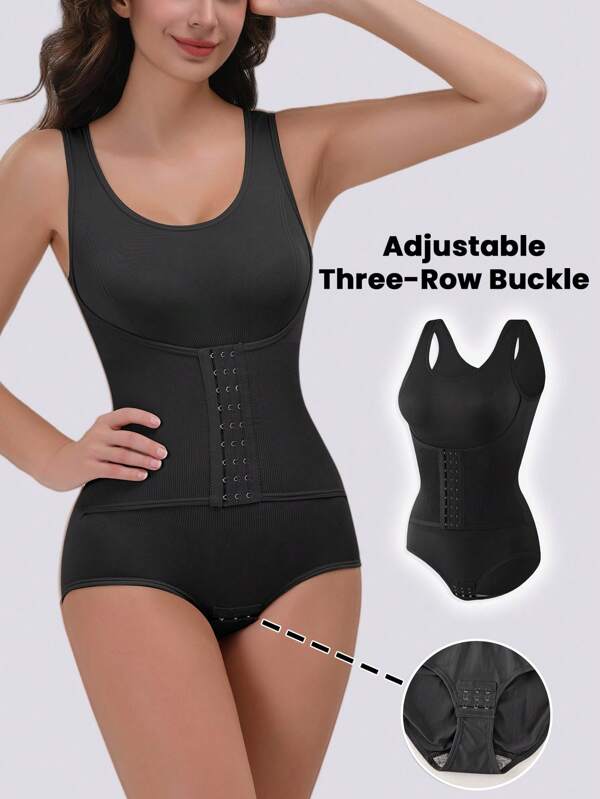 Women's Shapewear Bodysuit - Tummy Control, Waist Tightening And Hip Lifting, Wide Shoulder Bodysuit, With Adjustable Three-Row Buckle