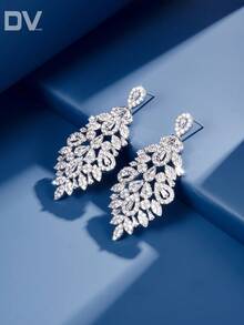 DV JEWELRY 1 对奢华镀白金锆石吊坠耳环，优雅的珠宝礼物，适合约会、婚礼、派对、周年纪念，附赠礼盒 - 白色 - 查看 3