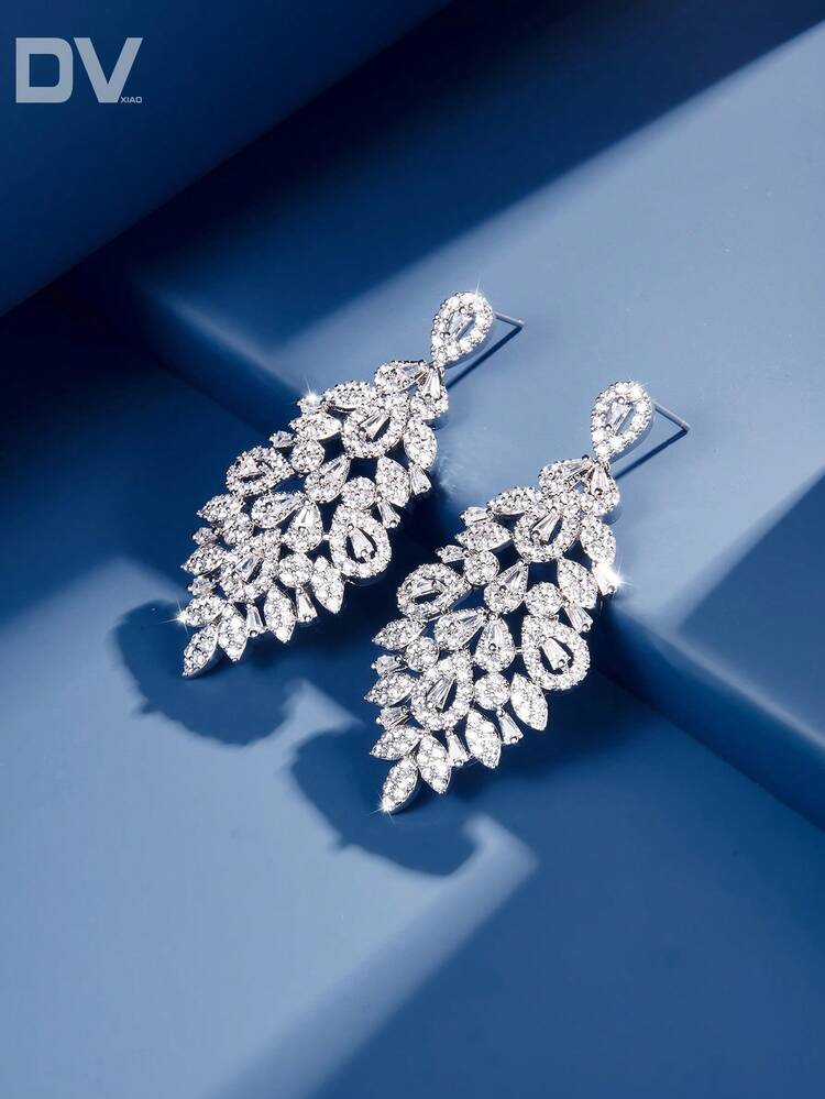 DV JEWELRY 1 Pair Luxury White Gold Plated Zirconia Pendant Earrings, Elegant Jewelry Gift For Women, Suitable For Date, Wedding, Party, Anniversary, Comes In Gift Box