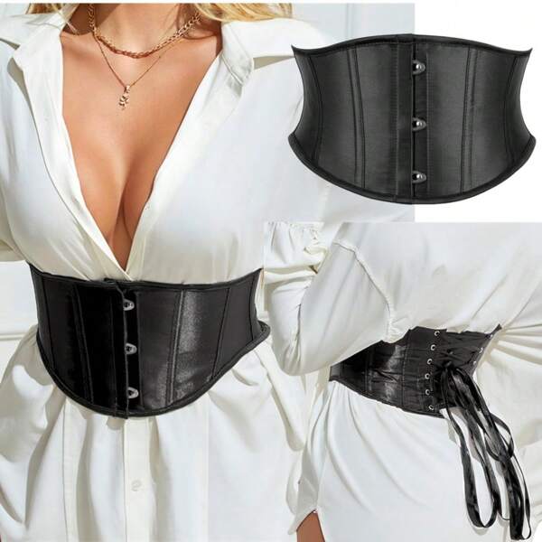 1pc Snap Button Cropped Waist Cincher, Women's Corset Style Body Sculpting Shapewear Top For Daily Wear