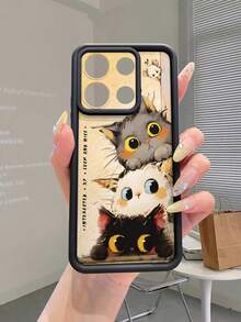 1 件简约可爱猫咪图案加厚防震防刮全覆盖保护手机壳，男女时尚之选，兼容 Apple///Infinix/Vivo/OPPO - 黑色 - 查看 9
